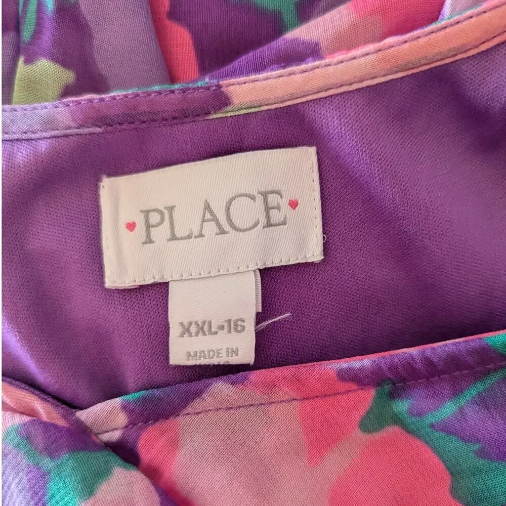 THE CHILDREN'S PLACE XXL16 Purple Pink Abstract Spring Floral Ruffle Dress